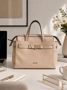 Nine West Beige Bow Accent Satchel Tote Handbag